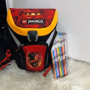 New Rare Find Lago Ninjago backpack and (11) Lego Books Set